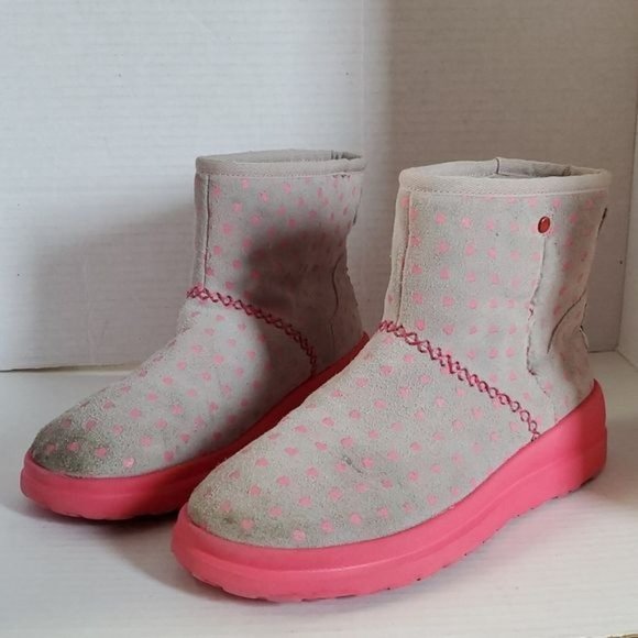 Ugg Boots I Heart Kisses Mini Boot Leather Gray Hot Pink Mini Women's WOMAN'S 7 - Picture 10 of 16